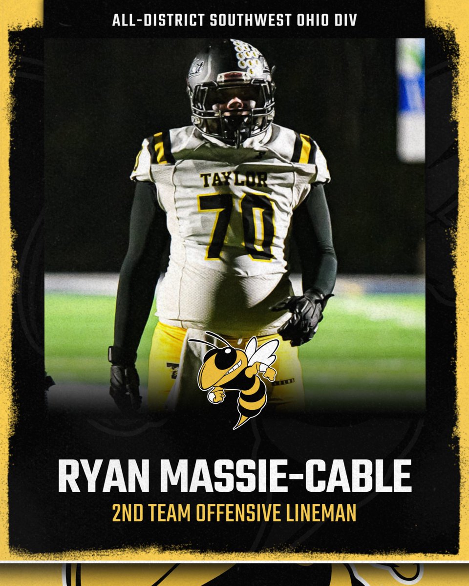 Taylor Football (@taylorhsfb) on Twitter photo Congrats to <a href="/RyanMASSIecble/">Ryan Massie Cable</a>, selected as an All-District Southwest OH DIV - 2nd Team Offensive Lineman! #RaiseTheBar Congrats to <a href="/RyanMASSIecble/">Ryan Massie Cable</a>, selected as an All-District Southwest OH DIV - 2nd Team Offensive Lineman! #RaiseTheBar