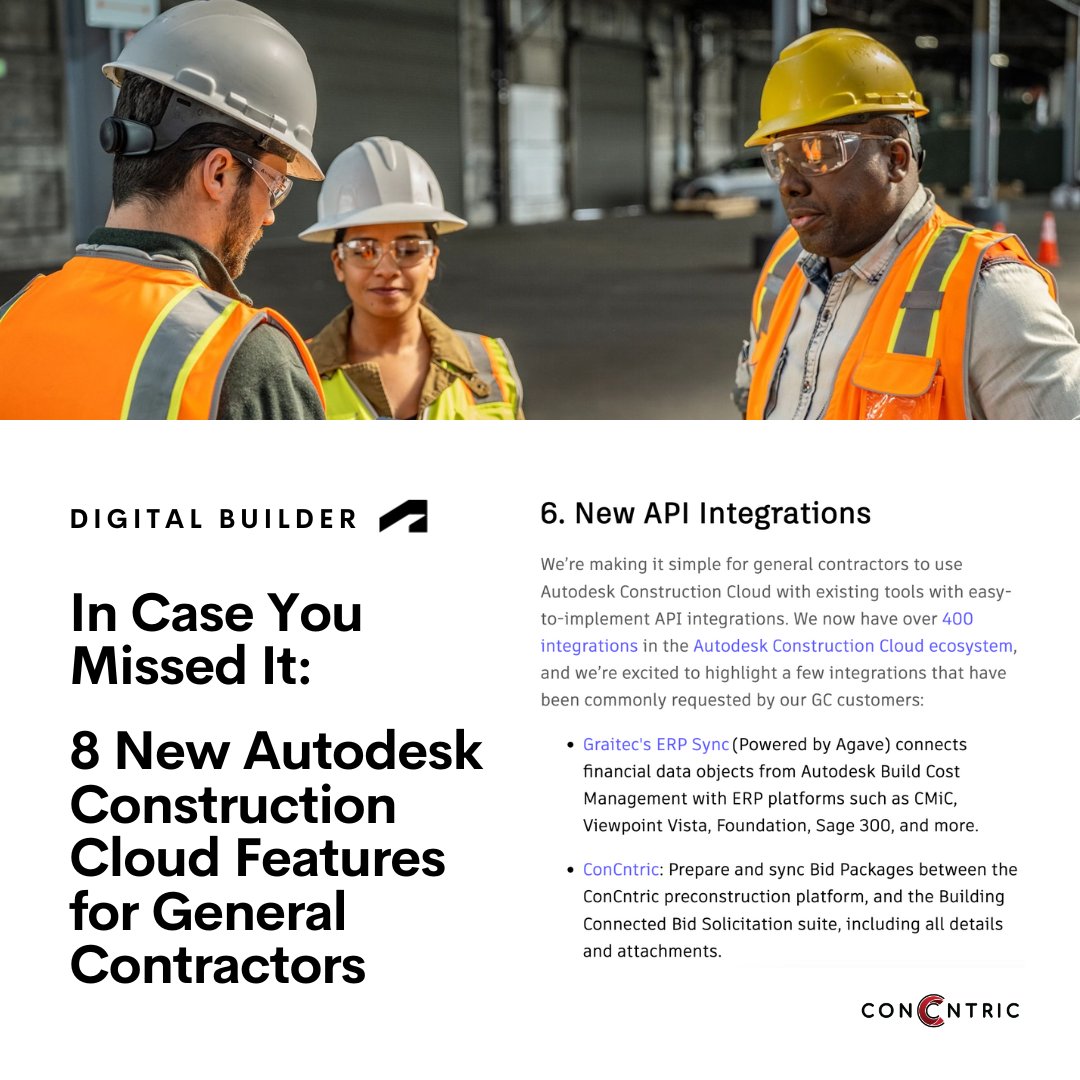 concntric's tweet image. Spotted: ConCntric featured in Digital Builder by Autodesk Construction Cloud 📣
Read more about why ConCntric is the integration GCs commonly request: hubs.li/Q02YV4Kb0
#autodeskconstructioncloud #digitalbuilder #generalcontractorsoftware #API