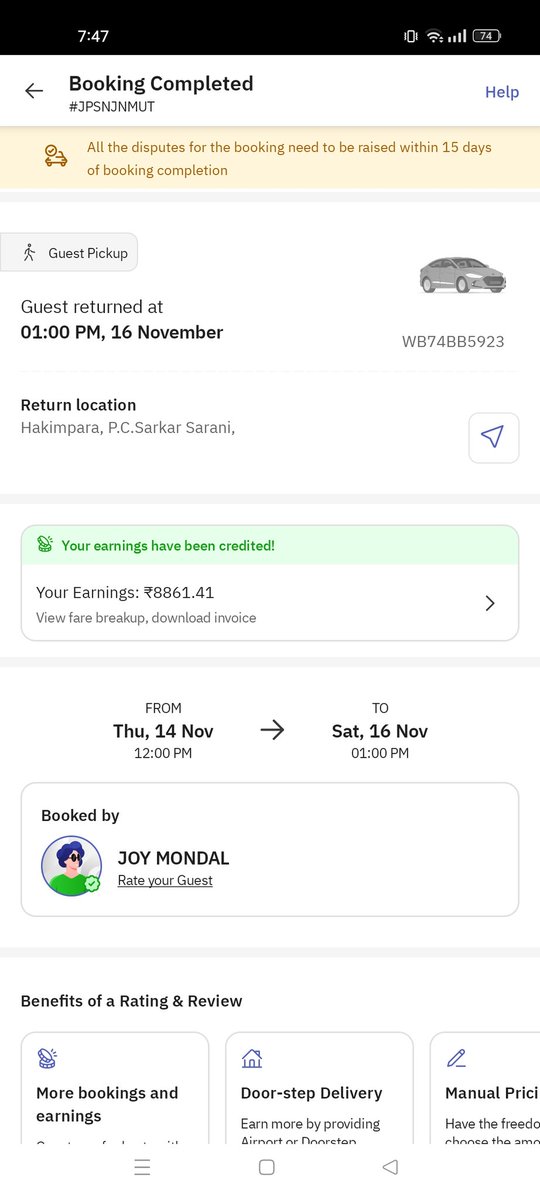 pkdeep90's tweet photo. @Zoomcar_India 
I have raised tickets and didn't got any solution. Both the booking done by one single person. This guy booked my car on 14 November for 2days and now it's 20th. I asked him to return the car. From two days he is not receiving my calls. https://t.co/31aSI5gnWF