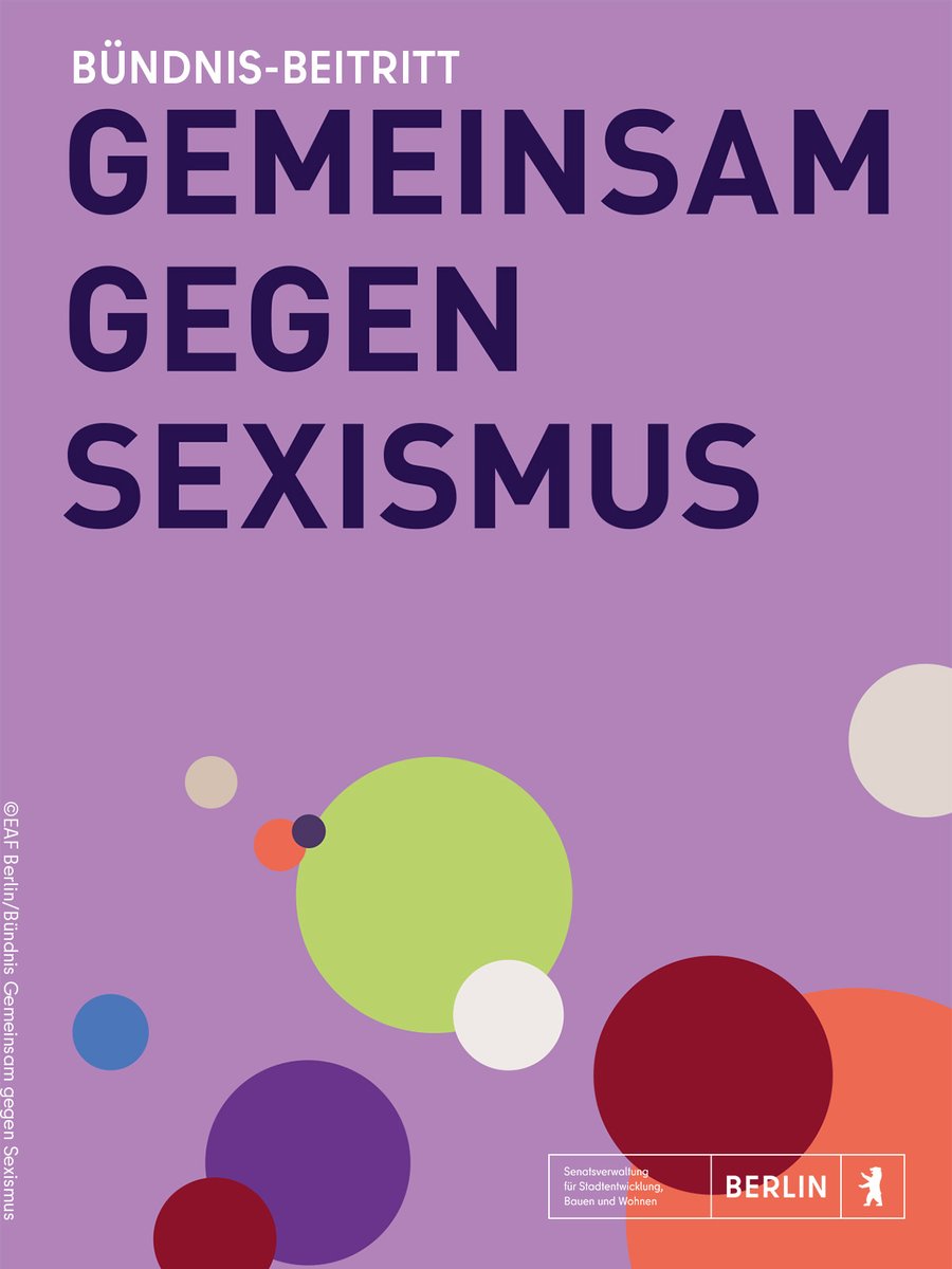 SenStadt ist dem Bündnis "Gemeinsam gegen #Sexismus" beigetreten - für Gleichberechtigung und Sicherheit im öffentlichen Raum und am Arbeitsplatz. Wir setzen uns dafür ein, jede Form von Herabwürdigung aufgrund des Geschlechts zu erkennen und zu bekämpfen. #Chancengleichheit