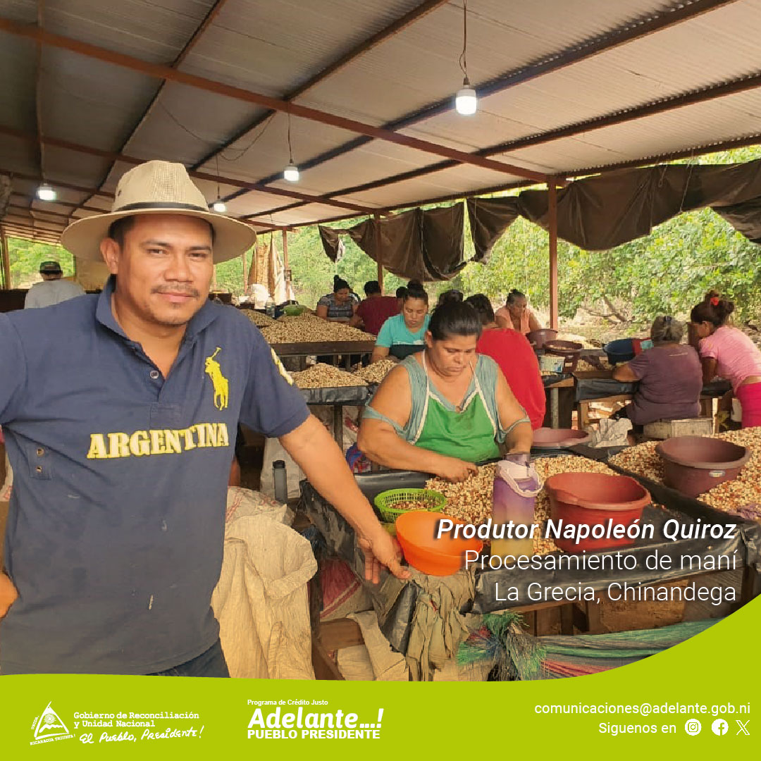 El Protagonista Napoleón Quiroz invirtió su crédito otorgado por el #ProgramaAdelante para el procesamiento de maní en La Grecia, Chinandega. 🥜🥜

#DanielTiemposDeVictorias #4519LapatriaLaRevolución #Nicaragua 🔴⚫✌