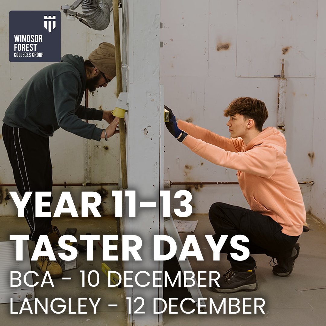 Book your spot on one of our exciting Year 11-13 Taster Days! 🥳

There are still places available, with a brilliant chance to explore the courses available at BCA and Slough &amp; Langley College.

More info: windsor-forest.info/4eoD9rH