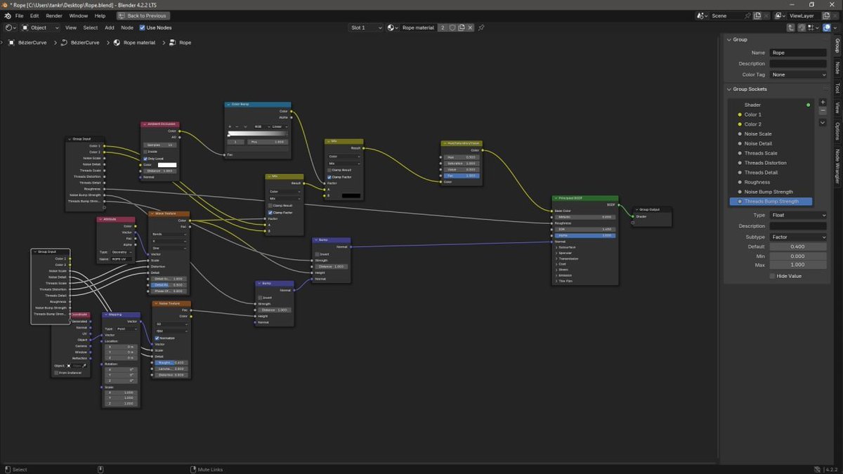 Tankred_Daeron's tweet image. Procedural customizable rope. I can make a rope for your cove.

#blender3D #3D #ProceduralMaterial #Procedural #b3d
