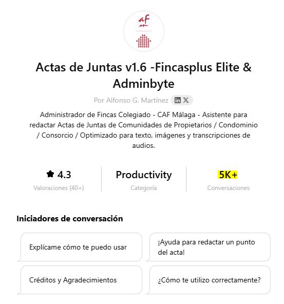Martínez-Reina (@martinezreina) on Twitter photo ¡Superamos los 5.000 𝗰𝗵𝗮𝘁𝘀 en nuestro asistente basado en 𝗚𝗣𝗧 para Administradores de Fincas Colegiados! 🚀🎉 
🙏 𝗚𝗿𝗮𝗰𝗶𝗮𝘀 𝗮 𝘁𝗼𝗱𝗼𝘀.  ¡𝗩𝗮𝗺𝗼𝘀 𝗮 𝗽𝗼𝗿 𝗹𝗼𝘀 10.000 𝗰𝗵𝗮𝘁𝘀! 💪
#Tecnología #AFcolegiados #DigitalWork #OpenAI ¡Superamos los 5.000 𝗰𝗵𝗮𝘁𝘀 en nuestro asistente basado en 𝗚𝗣𝗧 para Administradores de Fincas Colegiados! 🚀🎉 
🙏 𝗚𝗿𝗮𝗰𝗶𝗮𝘀 𝗮 𝘁𝗼𝗱𝗼𝘀.  ¡𝗩𝗮𝗺𝗼𝘀 𝗮 𝗽𝗼𝗿 𝗹𝗼𝘀 10.000 𝗰𝗵𝗮𝘁𝘀! 💪
#Tecnología #AFcolegiados #DigitalWork #OpenAI