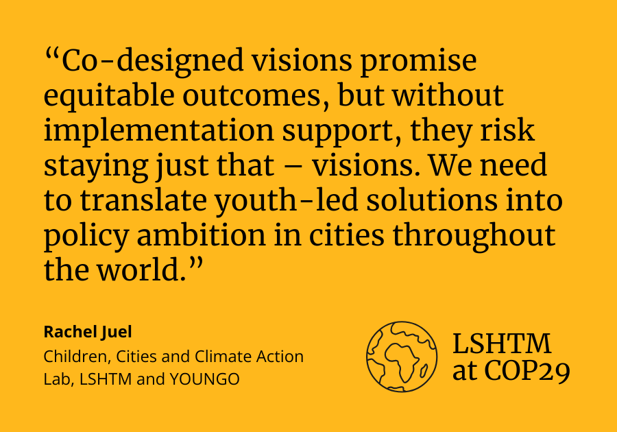 🧒The Children, Cities and Climate (CCC) Action Lab is working to co-create youth visions for sustainable urban futures👉bit.ly/3RJCirK

🌆On #UrbanisationDay at #COP29, Rachel Juel comments on the need to translate youth-led visions of #ClimateSolutions into policy👇