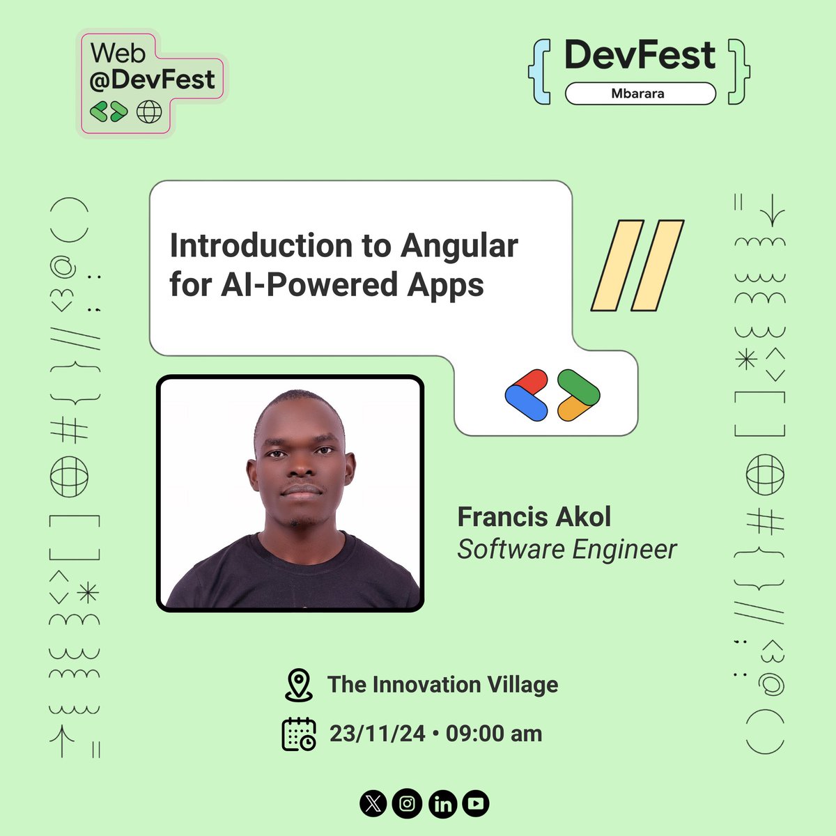 🚨 Speaker #4

We're thrilled to announce <a href="/FrancisAkol3/">Francis Akol #Angular</a> as our fourth speaker at #DevFestMbarara, happening this Saturday, Nov 23!

Francis is a skilled software engineer and GDG Jinja Lead, specializing in Angular and WordPress development.

📝 RSVP: bit.ly/df24mbra