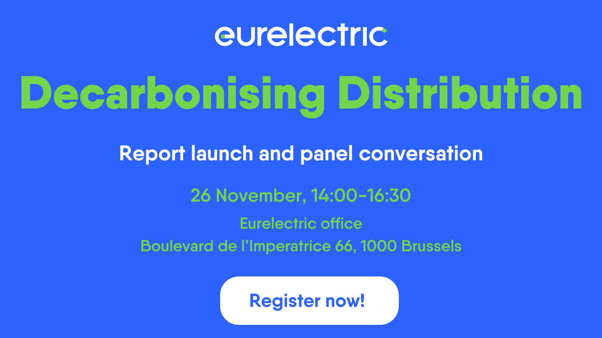 Eurelectric's tweet photo. How are grid operators working to decrease carbon emissions, and how can policy foster #sustainability efforts? Join our event to find out 👉 https://t.co/RiG6Cc3FMP

🗓️ 26 November, 14:00-16:30
📍 Eurelectric office https://t.co/fA3GQUhnxq