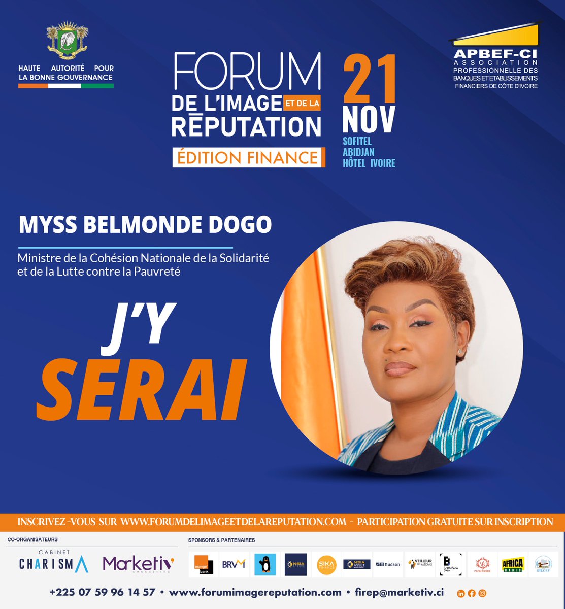 Forum_FIREP's tweet photo. Nous aurons l'honneur d'accueillir au Forum de l'Image et de la Réputation, Madame Myss Belmonde Dogo, Ministre de la Cohésion Nationale et de la lutte contre la pauvreté.

 Inscrivez-vous gratuitement ici : https://t.co/8b7scVrSDK

#Firep #Firep2024 #Finance #CoteDIvoire https://t.co/iDnEIOXOv2