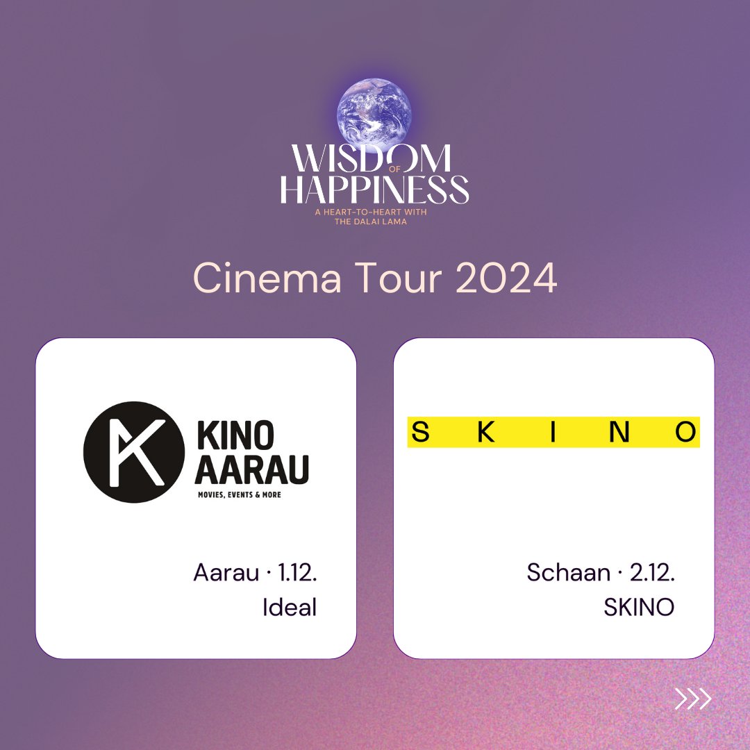 🎥 «Wisdom of Happiness» begins its meaningful path forward, and we are honored to begin it with the wonderful support of local cinemas in Switzerland.

These cherished spaces have become the first homes to share our story, and for that, we are deeply grateful. ❤️

📅 Check the