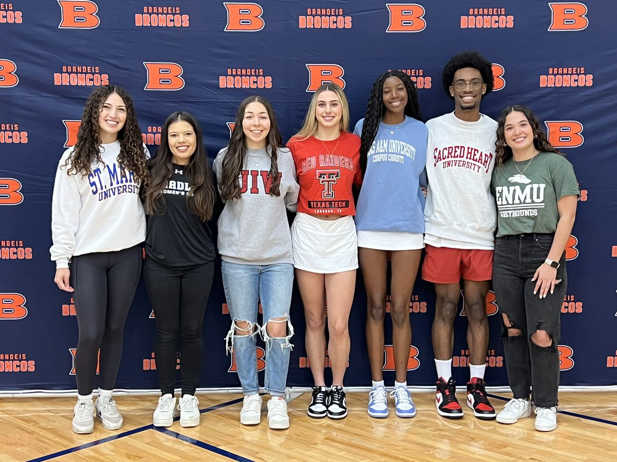 NISDBrandeis's tweet image. Seven🧡Broncos💙have signed their National Letters of Intent✍🏽to continue their athletic careers after high school. We are so proud of each of you and can’t wait to see all you accomplish at the next level 💪🏼. 
#AlwaysReppin #BTheBrand #RepTheB 
@danaperry73 @Coach_KLewis