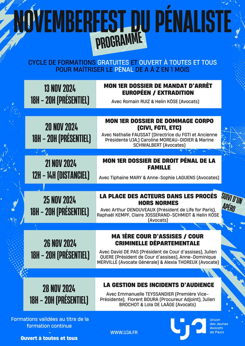 UJA de Paris (@ujadeparis) on Twitter photo 📢 Le Novemberfest du pénaliste continue !
Avec des formations quasiment toutes sold out, le Novemberfest se poursuit ce soir avec une formation "Mon 1er dossier de dommage corpo" avec Nathalie Faussat, Directrice du FGTI, Caroline Moreau-Didier et <a href="/M_Schwalbert/">Marine Schwalbert</a> ! 📢 Le Novemberfest du pénaliste continue !
Avec des formations quasiment toutes sold out, le Novemberfest se poursuit ce soir avec une formation "Mon 1er dossier de dommage corpo" avec Nathalie Faussat, Directrice du FGTI, Caroline Moreau-Didier et <a href="/M_Schwalbert/">Marine Schwalbert</a> !