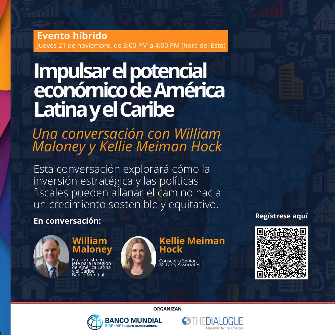 Banco Mundial | América Latina y el Caribe (@bancomundiallac) on Twitter photo MAÑANA: <a href="/WilliamFMaloney/">William F. Maloney</a>, <a href="/KellieMeimanH/">Kellie Meiman Hock</a> y <a href="/RebeccaBillChav/">Rebecca Bill Chavez</a> quienes debatirán qué papel podrían desempeñar los impuestos a la riqueza en la creación de nuevo espacio fiscal para los países. #Perspectivas2025
Participa <a href="/The_Dialogue/">The Inter-American Dialogue</a>: wrld.bg/8yxF50U6Iur MAÑANA: <a href="/WilliamFMaloney/">William F. Maloney</a>, <a href="/KellieMeimanH/">Kellie Meiman Hock</a> y <a href="/RebeccaBillChav/">Rebecca Bill Chavez</a> quienes debatirán qué papel podrían desempeñar los impuestos a la riqueza en la creación de nuevo espacio fiscal para los países. #Perspectivas2025
Participa <a href="/The_Dialogue/">The Inter-American Dialogue</a>: wrld.bg/8yxF50U6Iur