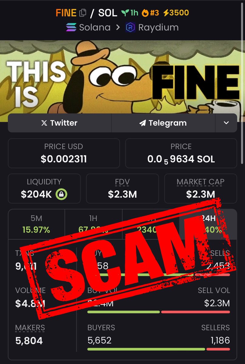 $FINE is the new future rug created by <a href="/morpheuswhale/">Sam Belfort</a> <a href="/TrumpjrJohn/">John Trump Jr.</a> and their serial rugger crew.

They previously rugged $MAYA $DNUT and $BARK.

They create 5 coins per week and rug them all. 

Of course you can make money trading rugs , however this is not for long term holding,