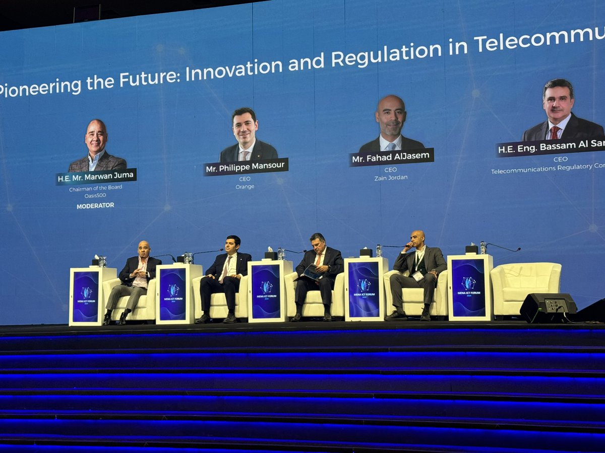 Happy to have participated in the “Pioneering the Future” panel at <a href="/MENAICT/">MENA ICT Forum</a>! Discussed industry updates &amp; @OrangeJo’s role in addressing data demands, supporting startups, and fostering innovation to drive sustainable growth in the telecom sector. <a href="/intajICTJO/">ICT Association JO</a>