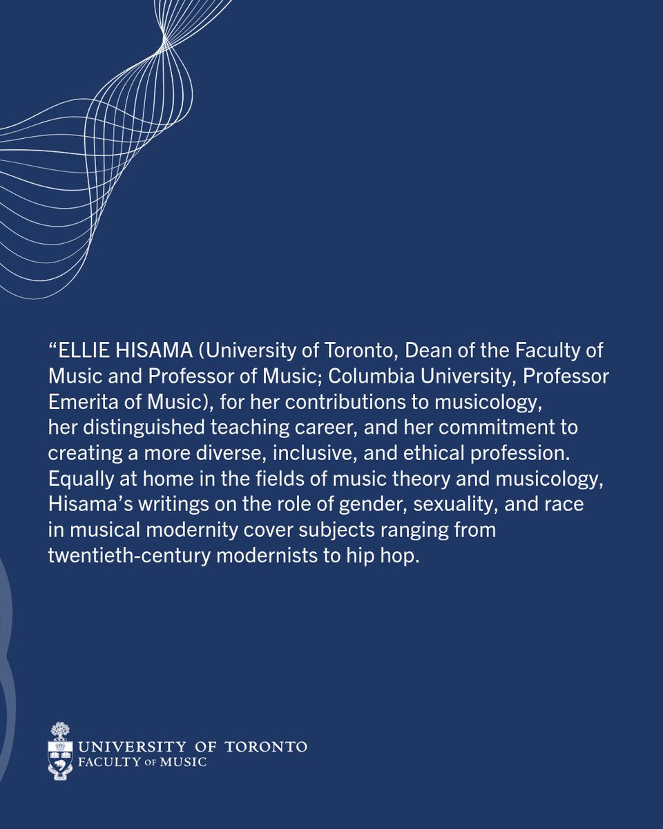 Please join us in congratulating our Dean and Professor of Music Ellie Hisama on being recognized by the American Musicological Society for her research, teaching of music, and extraordinary contributions to the Society: music.utoronto.ca/news/ellie-his…