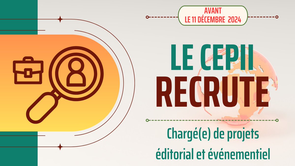 Le CEPII recrute 🏅 un/une chargé(e) de projets éditorial et événementiel.
🗓️ Postulez avant le 11 décembre 2024
📩cepii.fr/CEPII/fr/cepii…
#EconTwitter