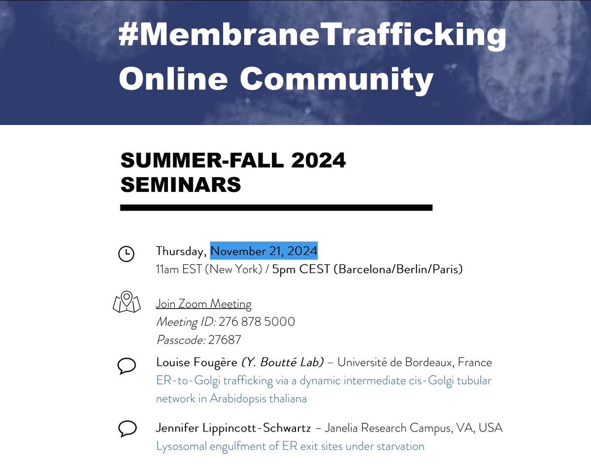 Exciting seminars tomorrow on ER -Golgi traffic and ERES-Phagy 
felixcampelo.wixsite.com/membranetraffi…