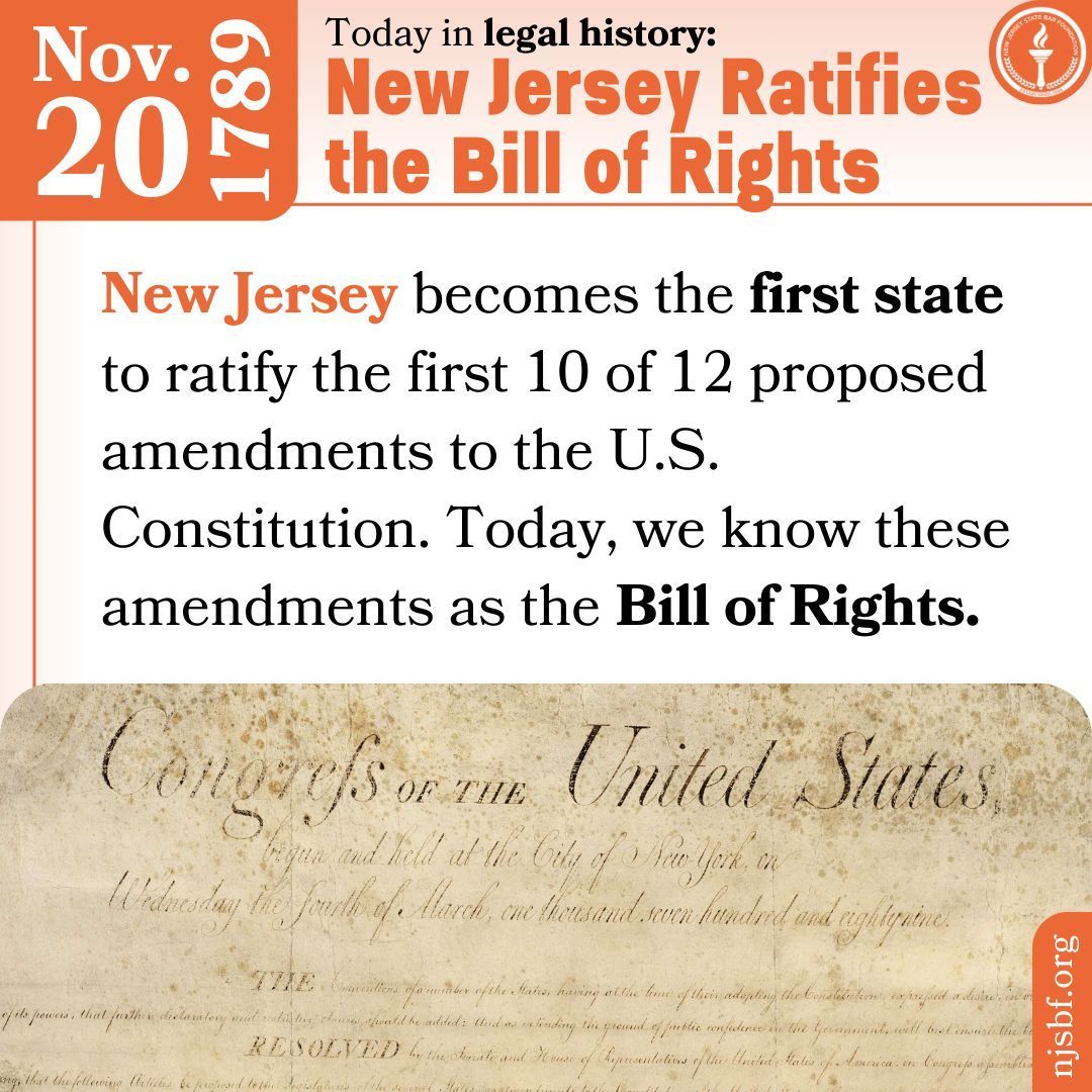 #OnThisDay in 1789, #NewJersey ratified the Bill of Rights.
For engaging articles on the Bill of Rights and its modern effects, read The Bill of Rights: Up Close, a free publication available on our website: njsbf.org/wp-content/upl…
#Constitution #BillOfRights #AmericanHistory