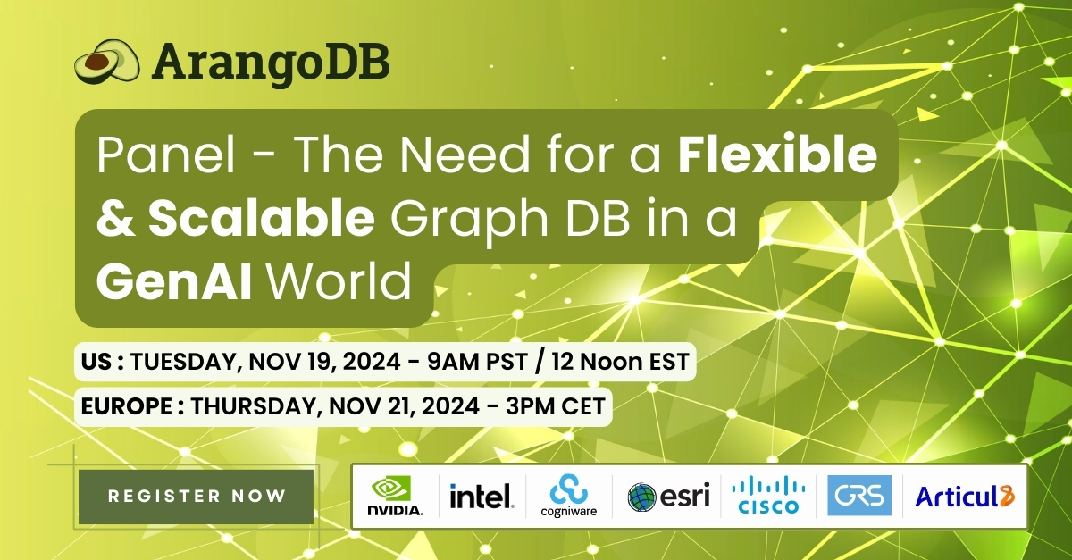 arangodb's tweet image. Europe Session: November 21, 2024 - 3 PM CET
Shekhar Iyer, CEO of ArangoDB, is hosting a dynamic virtual panel with Senior IT leaders from top brands and cutting-edge startups.
👉 Register now: okt.to/9m0ftT
#WebinarAlert #GraphDB #GenAI #MachineLearning #GraphRAG
