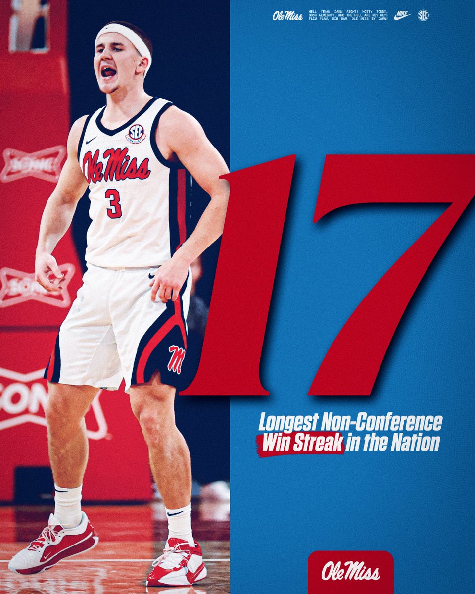 The longest non-conference win streak in the country belongs to your Ole Miss Rebels!

#HottyToddy x #Culture