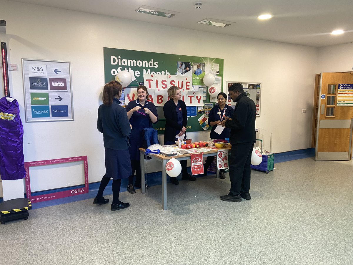 WTWA TVN team raising pressure ulcer prevention awareness at Wythenshawe hospital. It was great speaking to so many of you today. Visit our Tissue viability resources on the MFT tissue viability intranet page, and the new TVN TV videos. #StopThePressure  <a href="/WythenshaweHosp/">Wythenshawe Hospital</a>