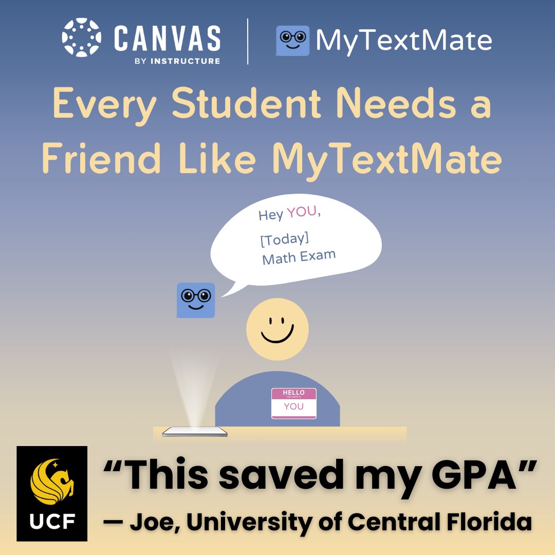 mytextmate's tweet photo. 📚 "This saved my GPA!" – Joe, UCF student  

Every student needs a friend like MyTextMate. 🐝  
Custom reminders, less stress, more success.  

Ready to stay on track? Try MyTextMate today!  

#StudentSuccess #EdTech #StayOrganized https://t.co/oCht89ROYj