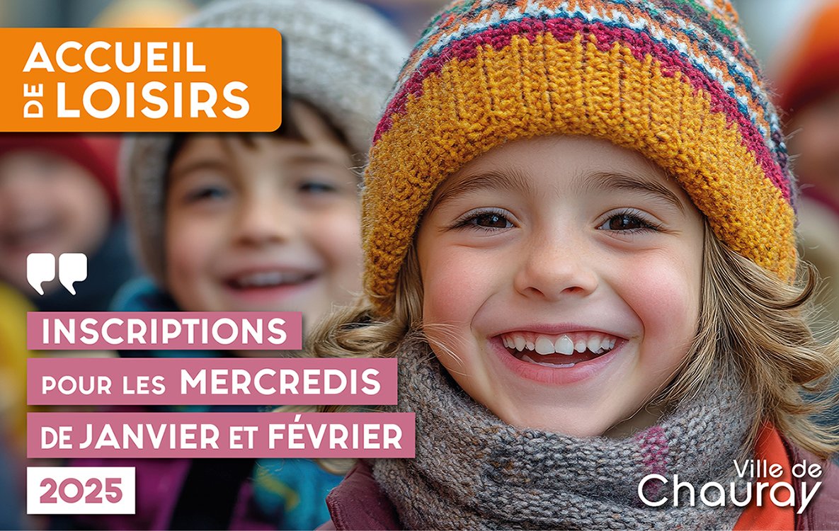 [ ACCUEIL DE LOISIRS - MERCREDIS JANV/FEV 2025 ]  Inscriptions  :   
➡ via le lien suivant : bit.ly/48Za9VI
⚠️ Date limite d’inscription : Le 29 Décembre 2024