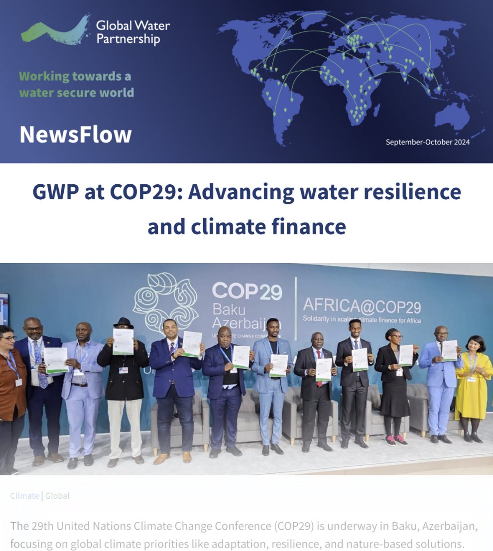 GWPnews's tweet photo. 🔥 📢 GWP NewsFlow for September and October
In this issue, you can read about GWP’s participation in #COP29.
Other highlights from the period include:
👉 A wrap-up of GWP’s 2024 Network Meeting of Partners
👉 #ValuingWater in Tanzania
& much more! 👉 https://t.co/7Cxw0CNIue https://t.co/uJKYrLUgh2