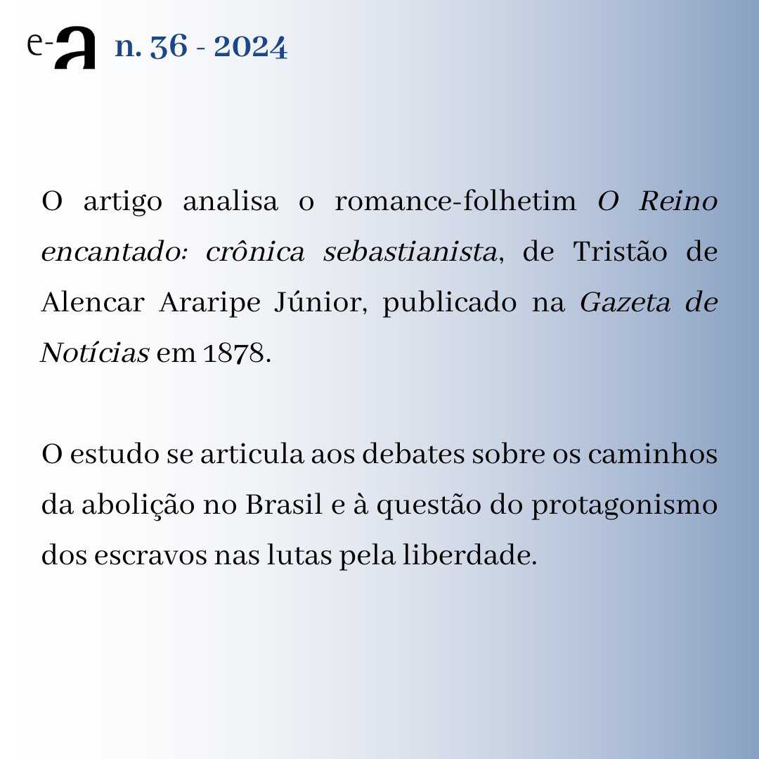🥁 Novo artigo publicado! estudo está articulado, entre outros assuntos, à questão do protagonismo dos escravizados nas lutas pela liberdade.

Acesse o link, boa leitura: periodicos.unifesp.br/index.php/alm/….