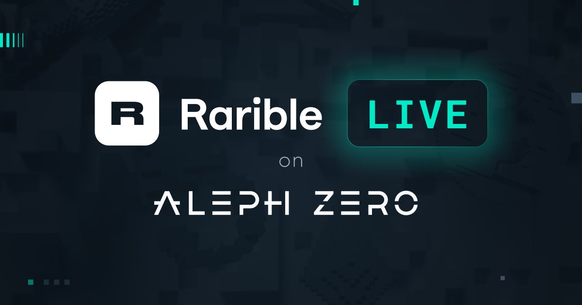 🟢 <a href="/rarible/">Rarible</a>—one of the world’s top NFT marketplaces is live on Aleph Zero! 🎸

This places Aleph Zero NFTs at the heart of a thriving ecosystem, connecting creators with over 1 million active users and bringing more excitement to trading NFTs.

Dive deeper.👇