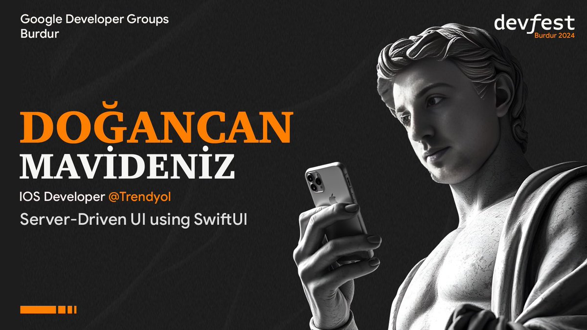 🚀 GDG Burdur DevFest24‘te sahne <a href="/dogancna/">Doğancan Mavideniz</a>’in!
📱 “Server-Driven UI using SwiftUI” konusuyla iOS uygulama geliştirmenin sınırlarını keşfetmeye hazır olun.

🗓 Tarih: 30 Kasım 2024
📍 Yer: Mehmet Akif Ersoy Üniversitesi, Burdur
#DevFestBurdur #GDGBurdur #SwiftUI #iOSDevelopment