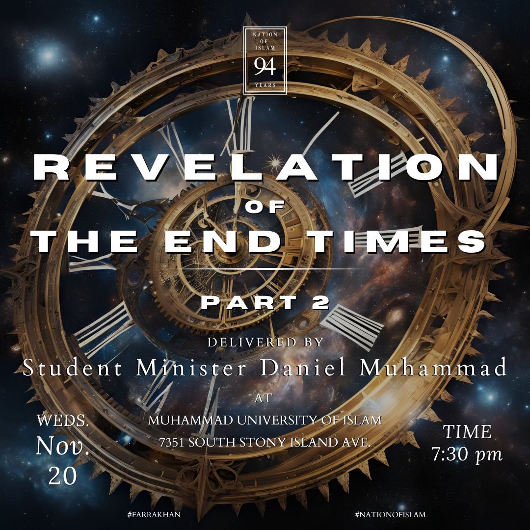 MosqueMaryam's tweet image. "Mastery of self is the mastery of the universe." 
~The Honorable Minister Louis Farrakhan

Every Wednesday: Grow, Learn, and Become Your Best Self!

Join us tonight at 7:30pm for an insightful conversation with Student Minister Daniel Muhammad (@GodDanielM)

#NOIWednesdays