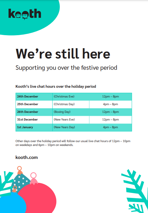#FeelGoodFriday 

As we are getting closer to December &amp; starting to think about the exciting festive period!

We wanted to let you all know that we are still here for you over the festive period with slightly different timings!

Check out our amended times below!✨