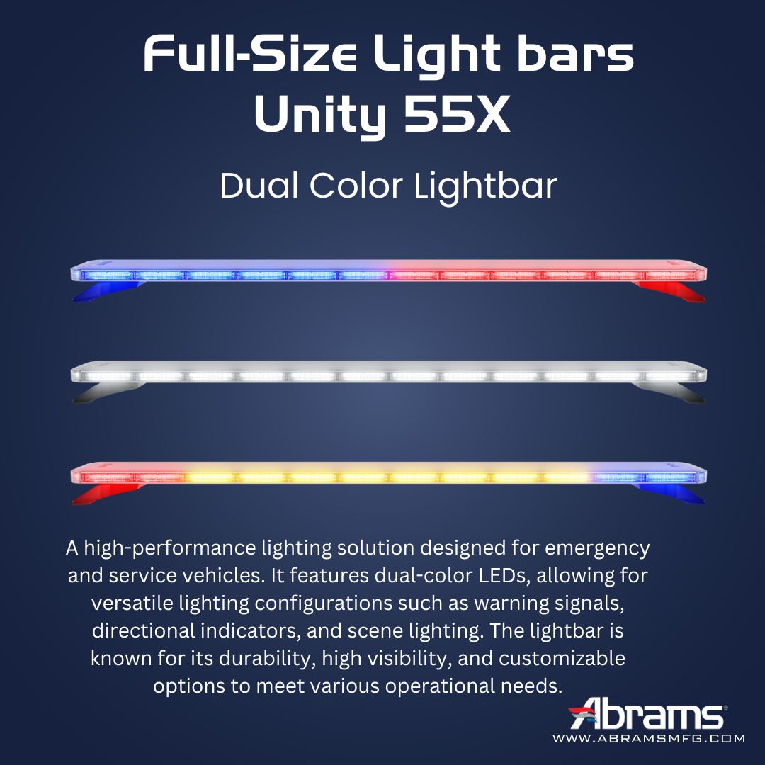 Abrams_MFG's tweet photo. Abrams Unity 55X Dual Color Lightbar offers unmatched brightness and flexibility, ensuring maximum visibility in any emergency.

https://t.co/V9etHT5DlU

#AbramsMFG #Unity55X #EmergencyLighting #DualColorLED #VehicleLighting #EmergencyResponse #FYP https://t.co/ykA1NCZdm5