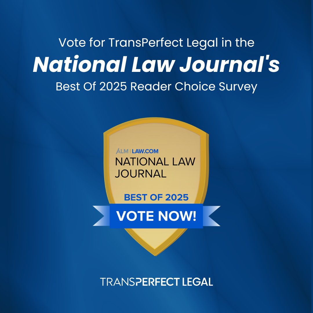 TransPerfect Legal has been nominated in 10 categories for the National Law Journal’s Best of 2025 awards—and your vote can put us ahead!

🗳️ Voting is open until 11:59 PM ET on December 13, 2024.
📍 Cast your vote here: lnkd.in/eWnUkxy6

Thank you for supporting us!