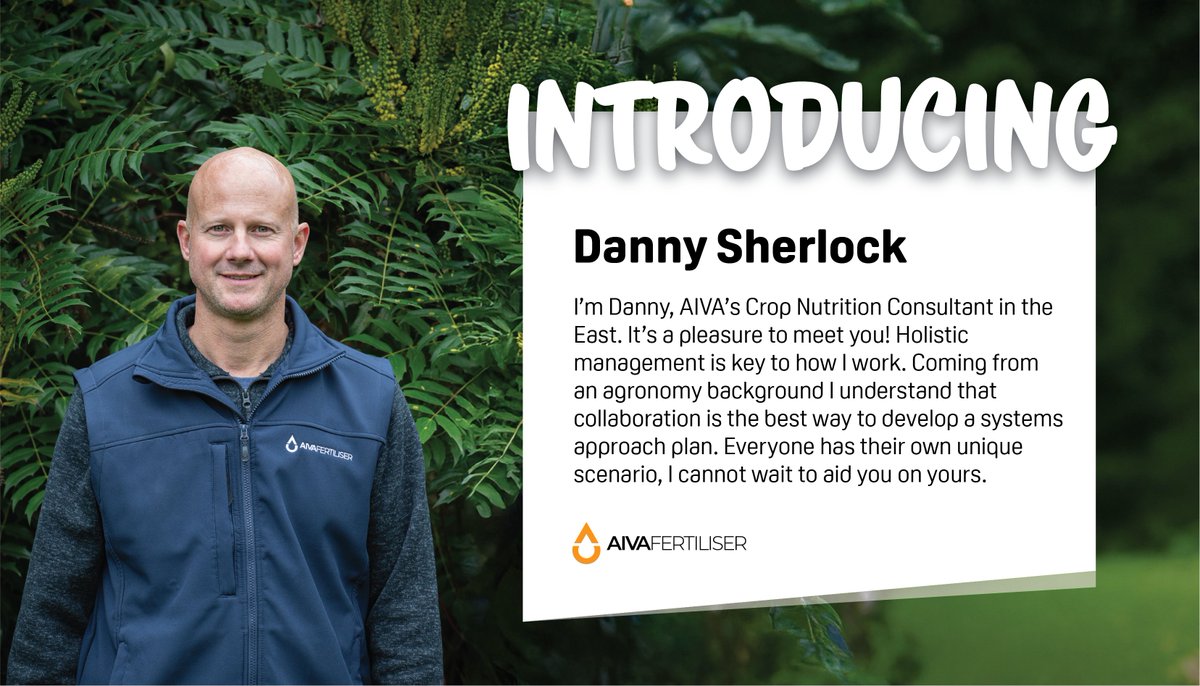 AivaFertiliser's tweet image. The team just keeps on expanding! 

Please welcome Danny Sherlock! Danny is the next to join the team as one of our #cropnutrition consultants for the East. We are overjoyed to have Danny within the AIVA team, he brings some worldly experience and ideas to the fold!