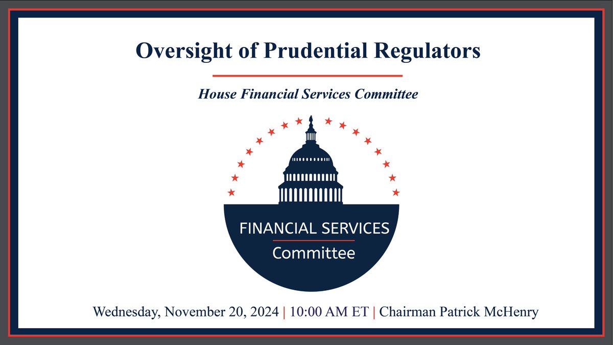 Financial Services GOP (@financialcmte) on Twitter photo #HappeningNow: Chairman <a href="/PatrickMcHenry/">Patrick McHenry</a> convenes the House Financial Services Committee for a hearing to conduct oversight of President Biden's prudential regulators.
📺 Tune in 🔗
financialservices.house.gov/calendar/event… #HappeningNow: Chairman <a href="/PatrickMcHenry/">Patrick McHenry</a> convenes the House Financial Services Committee for a hearing to conduct oversight of President Biden's prudential regulators.
📺 Tune in 🔗
financialservices.house.gov/calendar/event…