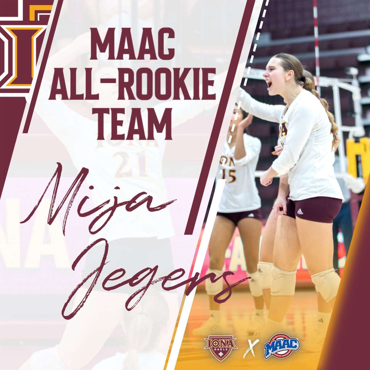 𝟐𝟎𝟐𝟒 𝐌𝐀𝐀𝐂 𝐀𝐋𝐋-𝐑𝐎𝐎𝐊𝐈𝐄 𝐓𝐄𝐀𝐌

Mija Jegers was named to the 2024 MAAC All-Rookie Team, contributing 228 kills and 206 digs in 30 matches in Maroon &amp; Gold this season!

#GaelNation
