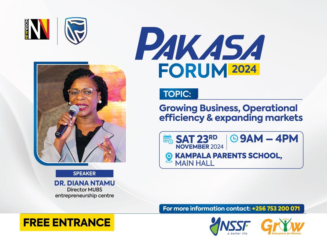 Vision Group (@visiongroup) on Twitter photo #PakasaForum2024📌
Come pack your brain with fresh ideas, not your wallet! The Pakasa Forum is FREE!
Join Dr. Diana Nandagire Ntamu (<a href="/DianaNtamu/">Diana Nandagire Ntamu</a>) as she speaks on Growing Your Business, Enhancing Operational Efficiency, and Expanding Markets.
<a href="/stanbicug/">Stanbic Bank Uganda</a> || <a href="/grow_ug/">GROW UGANDA</a> || <a href="/nssfug/">NSSF Uganda</a> #PakasaForum2024📌
Come pack your brain with fresh ideas, not your wallet! The Pakasa Forum is FREE!
Join Dr. Diana Nandagire Ntamu (<a href="/DianaNtamu/">Diana Nandagire Ntamu</a>) as she speaks on Growing Your Business, Enhancing Operational Efficiency, and Expanding Markets.
<a href="/stanbicug/">Stanbic Bank Uganda</a> || <a href="/grow_ug/">GROW UGANDA</a> || <a href="/nssfug/">NSSF Uganda</a>