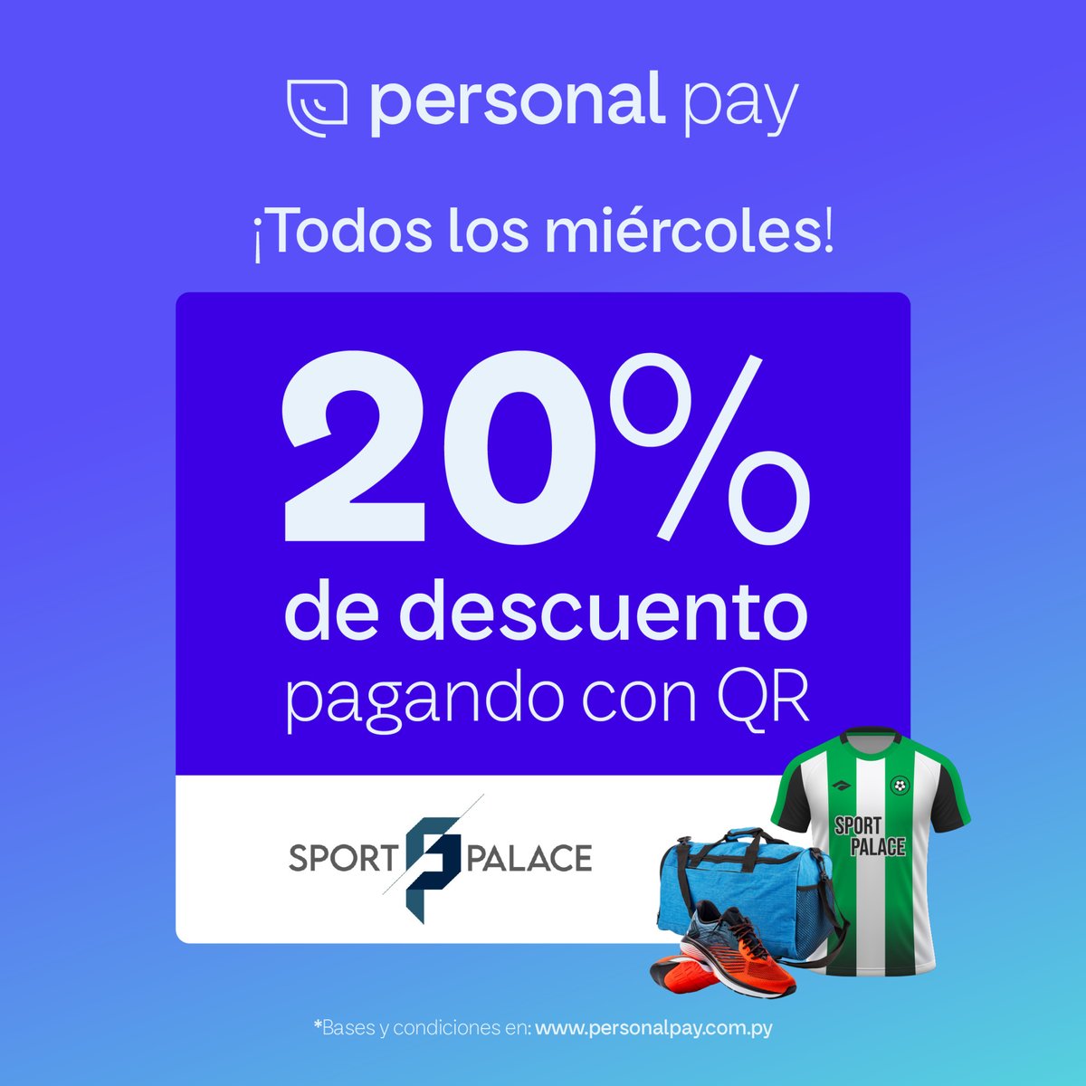 personalpaypy's tweet image. Preparate para entrenar con los equipamientos de Sport Palace y pagá con Personal Pay para disfrutar un 20% de descuento todos los miércoles. ⚽ #PersonalPayPy