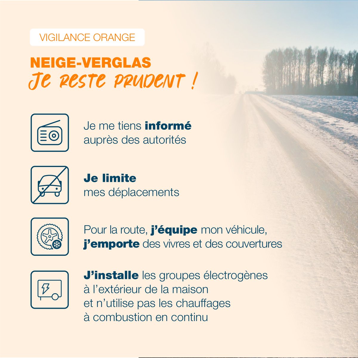 #AlerteMétéo 🚨 Le Département du #Loiret est placé en vigilance orange 🟠 neige-verglas à partir de demain matin 6h00 selon <a href="/meteofrance/">Météo-France</a> . Voici quelques conseils pour vous protéger. Soyez prudents !