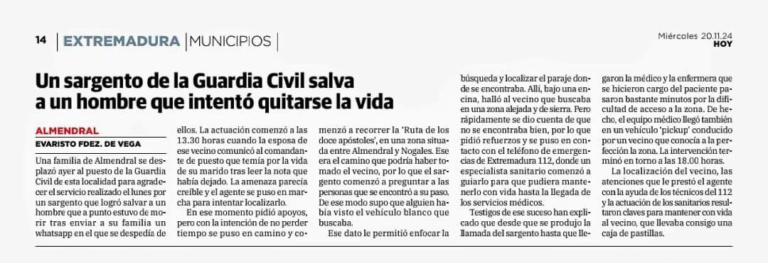 Enhorabuena por este gran servicio 👏👏👏 muy orgulloso de lo que hacen mis compañeros

🤔 Por que la <a href="/guardiacivil/">Guardia Civil</a> de #badajoz no ha sacado una nota de prensa?? 

<a href="/MercedesDS21/">Mercedes González</a> Deberíamos dar relevancia a este tipo de servicios humanitarios, no le parece?