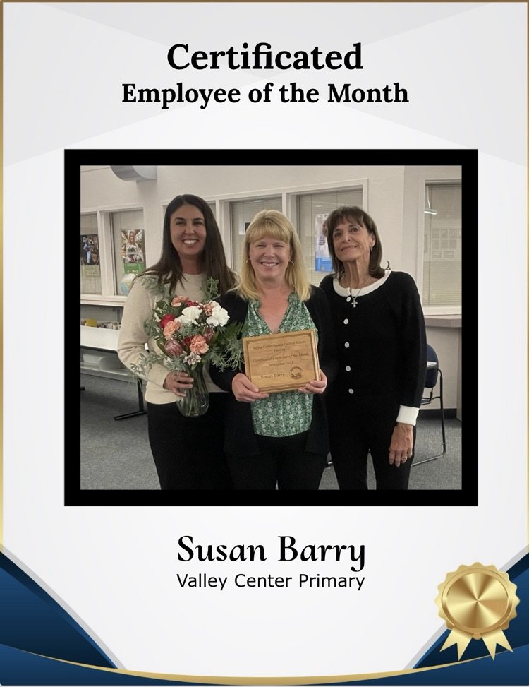 Congratulations Certificated Employee of the Month Susan Barry. vcpusd.org #ValleyCenterPaumaUnified #VCPUSD #ValleyCenter #Pauma #PaumaValley #ValleyCenterSchools #PaumaValleySchools #SanDiegoCountySchools #California #CaliforniaSchools