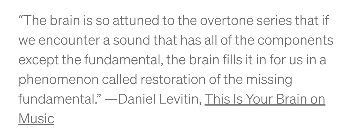 Overtones are integer multiples of the fundamental, so you can always determine what the fundamental is when you know the overtones. Your brain can figure it out with no conscious effort on your part.

medium.com/@smbrinson/why…