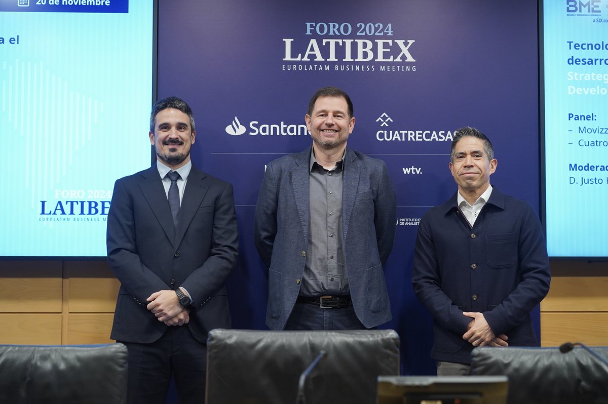 #ForoLatibex: 3️⃣Tecnologías estratégicas (IA, cloud, ciberseguridad) para el desarrollo de la región.

Antonio Arancibia, CEO Movizzon
Alfredo Cebrián, CEO <a href="/Cuatroochenta/">Cuatroochenta</a> 

Modera: Justo Hidalgo, Chief Artificial Intelligence Officer, <a href="/adigital_org/">Adigital</a>