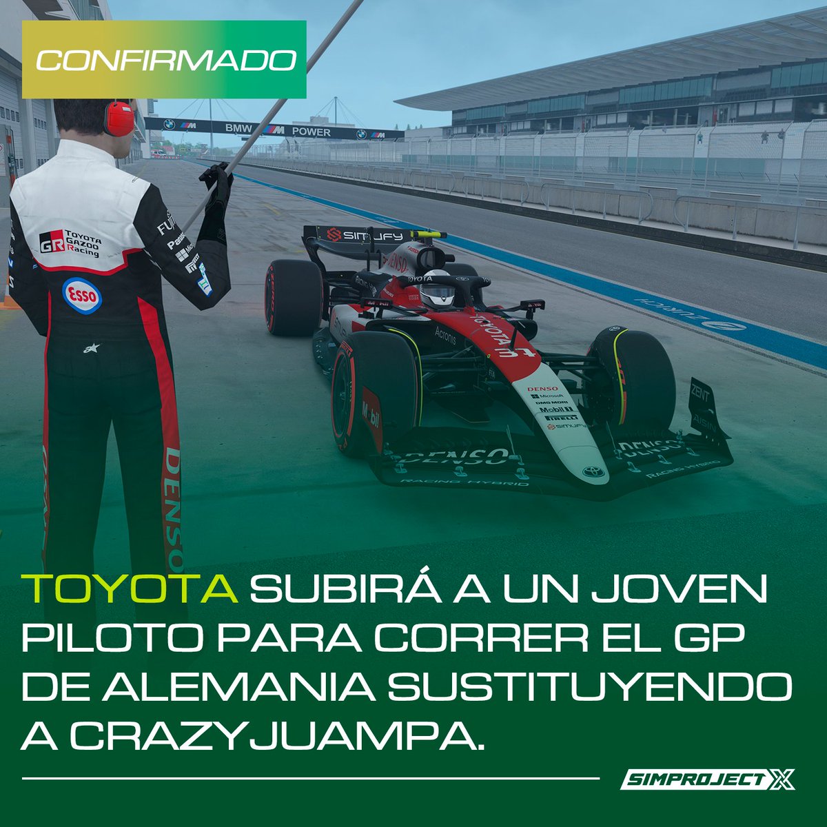 SimProjectX's tweet image. 🚨🟢CONFIRMADO: Cambios en Toyota.

El piloto estrella de Toyota @CrazyJuampa, se perdió el domingo volviendo de la subida de l'arabassada y todavía sigue en paradero desconocido. 

La estructura ha llamado a una de sus jóvenes promesas, @eduvaam. 

🇩🇪Que ya esta en Nurburgring.