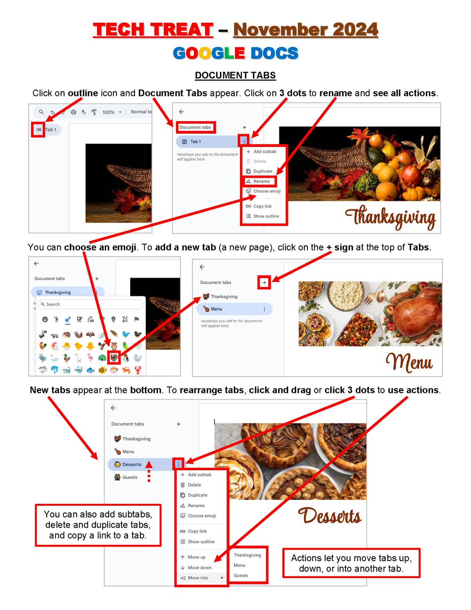 beauteseeAISD's tweet image. #TechTreatTip of the Month - NOVEMBER 2024 - I&apos;m so THANKFUL that we finally have the new DOCUMENT TABS in #GoogleDocs! #Thankful🦃#TechTreats