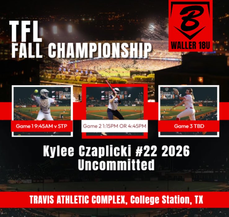 Kylee Czaplicki (@kyleeczaplicki) on Twitter photo Come check us out in College Station this weekend! Going to be some great softball! #uncommitted #buzzwin <a href="/TreyHoldbrook/">Trey Holdbrook</a> <a href="/BuzzCentex/">Buzz Fastpitch</a> Come check us out in College Station this weekend! Going to be some great softball! #uncommitted #buzzwin <a href="/TreyHoldbrook/">Trey Holdbrook</a> <a href="/BuzzCentex/">Buzz Fastpitch</a>
