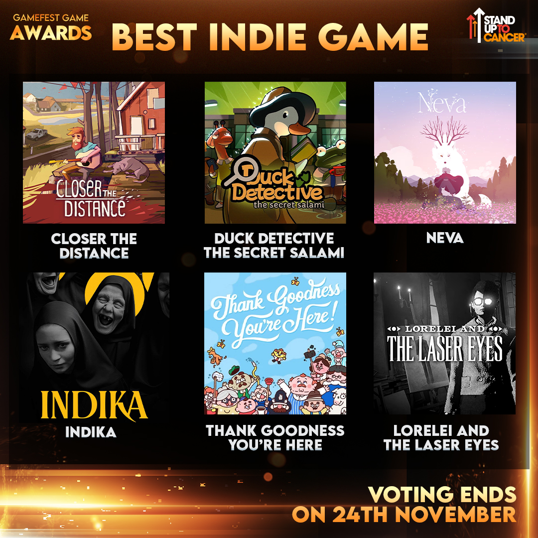 Which game should win "Best Indie Game" award in GameFest Game Awards?

Vote right now before 24th November: bit.ly/3YHsnqf

<a href="/osmoticstudios/">Osmotic Studios | Closer the Distance is OUT NOW</a> <a href="/happybroccgames/">Duck Detective 🦆 - he's back now!!</a> <a href="/nomadastudiobcn/">Nomada Studio - NEVA & GRIS</a> <a href="/indikagame/">INDIKA | OUT NOW</a> <a href="/coalsupper/">Coal Supper</a> <a href="/simogo/">Simogo</a>