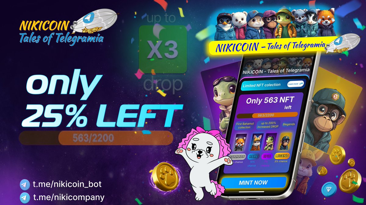 only 25% and less then 24 hours left !   #nikicoin #nft

⭐️Take your LAST CHANCE to MINT NFT with starting price $$$

MINT PAGE - bit.ly/NIKImintnft
HOW TO BUY?  youtube.com/watch?v=4U8iAf…

#niki #nikipump